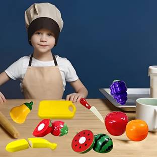 3 Jokers Realistic Sliceable Fruits 1 Knife and Cutting Try Play Toy Set, Cut in 2 Parts