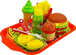 हुमैरा My Happy Food Realistic Burger Pizza Pretend Play Food Set - 18 Pc Toy for Kids