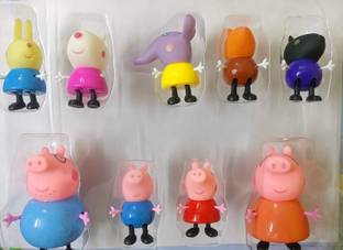 NIYAMAT Pig Family Toy with 5 Friends and Table Chair Icecream Parlour Set of 9 Animated Toy