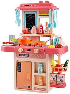 HIM TAX Kitchen Set for Kids Girl 42-Piece Kitchen Set, Smoky, Music,Real Water Tap