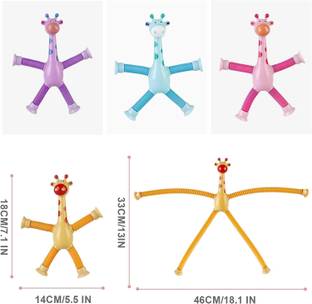 AARNASHOPPE LED Telescopic Suction Cup Giraffe Toy Pop Tube Fidget Shape (Any Random Colour)