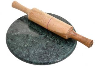 CRAFTY COTTAGE Indian Green Marble Chakla with Wooden Belan Rolling Pin & Board