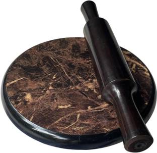 canocrystals Premium Wooden Black Printed Rolling Board for Roti,Chapati, Paratha (Pack of 1) Rolling Pin & Board