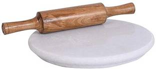 RJ kitchenware Store White Marble Roti Maker with wooden belan Roti and Khakra Maker