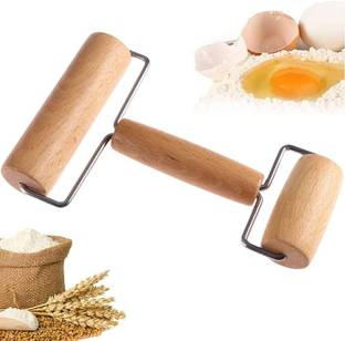 Shikshapatri SHIKSHA PATRI 2 in 1 Double Rolling Pin Wooden Baking Dough Roller for Roti Puri Rolling Pin