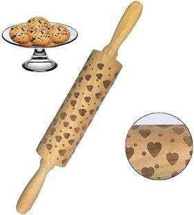kinjas Heart Shape Embossing Rolling Pin Baking Cookies Dough Wooden Detachable Dough Maker