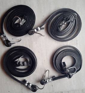 Khushi Traders nylon elastic Rope, Shock Cord Cable Metal Hooks Tying Behind Bikes rope 4pc Black
