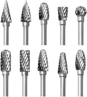 ORTIZA Tungsten Carbide Rotary Burr Set 10 Pieces Steel Tungsten Carbide Burr Set for Engraving and Metal Work Rotary Bit Set