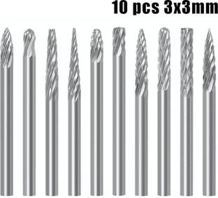 uptodateprouducts 10pcs 3mm Milling Cutters Rotary Burrs Drill Bits Tungsten Carbide File Burr 3X3mm Burr Rotary Tool Burr Rotary Bit Set