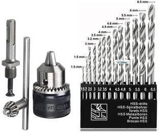 Kshivi Drill Bits DCB:01 13 pcs of Hss Drill Bit set for drilling wood, steel, plastic And 13mm Drill Chuck With SDS Adaptor Key Set Female 1/2" 20 Unf
