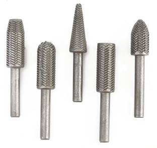 BANISTROKES 5Pcs/Set High Speed Steel Burr Drill Bit Set Wood Carving Rotary Bit Set