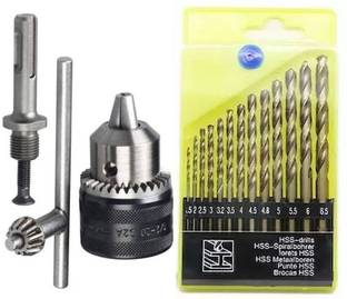 Kshivi DCB15 Drill Bits 13 pcs of Hss Drill Bit set for drilling wood, steel, plastic And 13mm Drill Chuck With SDS Adaptor Key Set Female 1/2" 20 Unf Rotary Bit Set