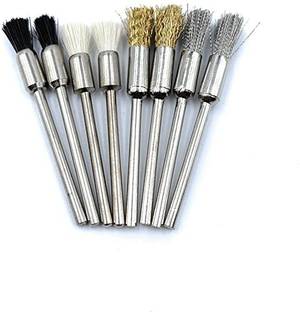 HOUF Nylon, Brass & Steel Bristle End Brushes Thupi Pack of 8 for Polishing/Buffing Cleaning for Dremel Rotary Tool, Micro Hand Motor, Polishing Machine Rotary Tool