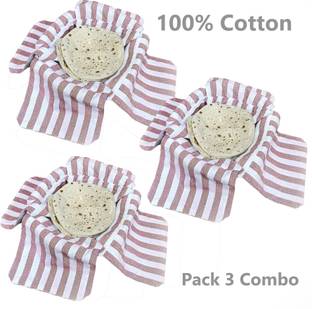 OPTICA WEAVES Cotton Double Layer Roti Clothes Wrap with Flaps, Cotton Cloth for Chapati Striped Roti Square Flap Cover
