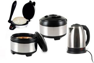 Gi-Shop Combo Of 2 Steel Casserole & 1 Electric Kettle & Roti and Khakra Maker