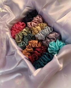 KTSTYLAND Plain Silk Scrunchies for Women and Girls | All Types of Hairs- Random Colour Satin Silk Rubber Band