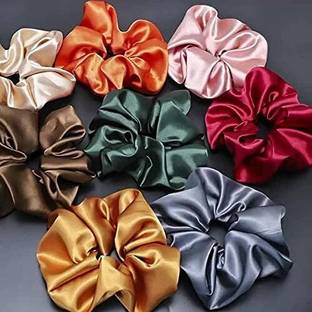 tempra Satin Silk Multicolor Scrunchies Combo of 12 Rubber Band for Women/Girls For Women & Girls Rubber Band