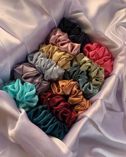 Shop141 Premium Silk Satin Scrunchies ( pack of 12 ) Scrunchie Rubber Band