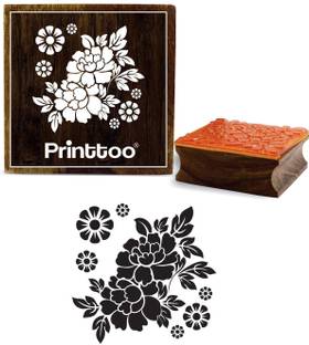 Printtoo Square Craft Wooden Rubber Stamp Floral Pattern Stamps-2 x 2 Inches Rubber Stamp