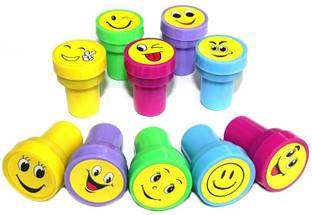KRYTONE 10 Pcs Kids Set of Emoji/Smiley Design Face Stamps for School Craft Pencil Tops Emoji Stamps