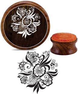 Printtoo Wooden Rubber Stamp Floral Mandala Pattern Round Stamps-2 Inch Rubber Stamp