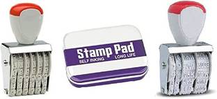 dinojames Manual Dater & 6 Digit Number Stamp with Violet Stamp Pad stamp