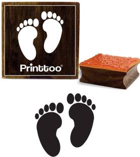 Printtoo Square Stamp Feet Print Pattern Wooden Rubber Baby Shower Stamps-2 x 2 Inches Rubber Stamp