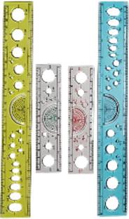 First Click 12" Scales 2 pcs & 6" Scale 2 pcs D& Round&Oval Circle Inbuilt Set of 4 pcs Ruler