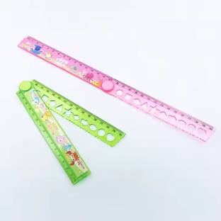 MOHARI Folding Ruler Scale with Multiple Design Geometry Stencils for Kids Ruler Ruler