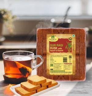 DHAMPUR GREEN Gur Ragi Rusk with saunf and Elaichi 200g | Pack of 2 | Gur Healthy Snack Rusk Ragi, Saunf and Elaichi flavored Sauf Rusk