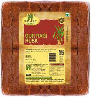 DHAMPUR GREEN Gur Ragi Rusk 200g Pack of 2 | Gur Healthy Snack Rusk Ragi Rusk flavored Ragi Rusk
