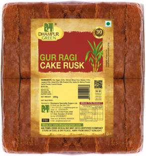 DHAMPUR GREEN Gur Ragi Cake Rusk 200g Pack of 2 | Gur Healthy Snack Rusk Ragi Rusk flavored Cake Rusk