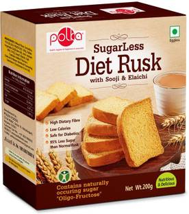 Polka Sugar Less Diet Rusk ,Pack Of 1 ,200 GM ,Suji,Elaichi Sooji, Elaichi flavored Sooji Rusk