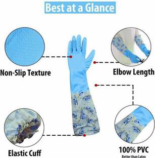 RBGIIT Rubber Elbow Length Cotton Flocklined Kitchen Factory Safety Glove PS-135 Rubber, Synthetic  Safety Gloves