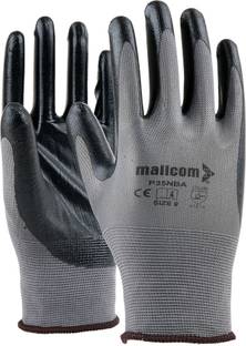 Mallcom P35NBA Grey Polyester 15 Gauge Smooth Finish Seamless Liner Coated with Black Safety Gloves (Pack of 12) Polyester  Safety Gloves