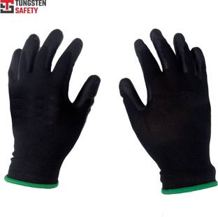 TUNGSTEN SAFETY DexPU-BLK/12-8 25 Gram Cut Resistant PU Palm Polyester  Safety Gloves