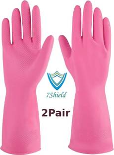 7SHIELD 2 Pair Pink Rubber Safety Hand Gloves For Chemical, Electrical , Gardening Rubber  Safety Gloves