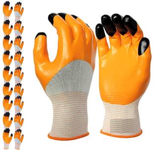 SSWW Multipurpose Heavy-Duty Reusable Washable Nitrile Coated Work Safety Hand Gloves for Dishwashing Gardening Industrial Agricultural Cleaning Carwash for Men & Women ( Pack of 10 pair gloves ) Synthetic  Safety Gloves