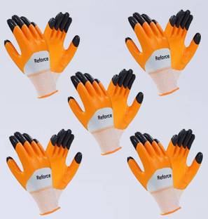 Reforce 5 PAIR_A Cut Resistant Protection with Rubber Grade Wet and Dry. Glove Nitrile  Safety Gloves
