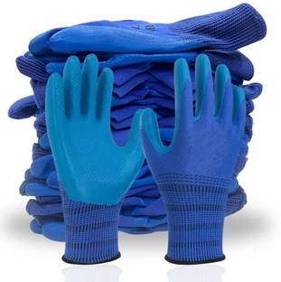 Wishpool 5 Pair Non-slip Latex Coated Glove Industrial Hand Protective Work Construction Rubber  Safety Gloves