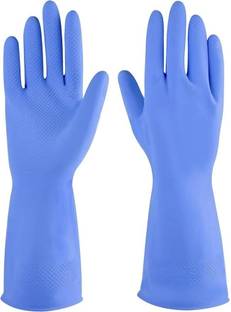 tick mark Blue Long Reusable House Hold Safety Gloves For Grading,Cleaning,Dishwashing Rubber  Safety Gloves