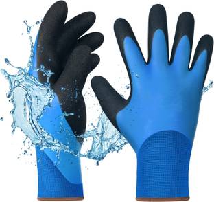 STYLERA 1 Pairs Waterproof Work Gloves Liquid Proof Black Double Coated Working Gloves Nitrile, Nylon  Safety Gloves