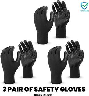 tick mark 3Pair Black Nylon Hand Safety Gloves Anti Cut Resistant For Rubber Coated Gloves Nylon  Safety Gloves