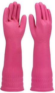 NARV Long Elbow Length Pink Lab Plant Gardening Pet Care Reusable Household P1 Rubber  Safety Gloves
