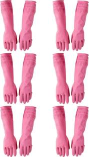 RBGIIT 6 Pair Latex Rubber Pink Special Dish Kitchen Platform Washing,Home Bathroom Garden Other Type Of Safety Uses Sanitation Fashion Protective Home Kitchen Cleaing Gloves For Women And Girls Rubber  Safety Gloves