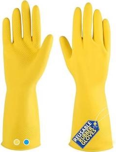 house of common 1 Pair Yellow Rubber Safety Hand Gloves For Chemical, Electrical , Gardening Rubber  Safety Gloves