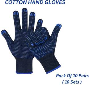 7SHIELD 10PAIR Durable Blue Dotted Cotton Work Gloves – Non-Slip Protection Synthetic  Safety Gloves