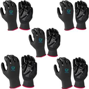 tick mark 5Pair Black Safety Anti Cut Hand Gloves Reusable,Heavy Duty for Men & Women Nylon  Safety Gloves