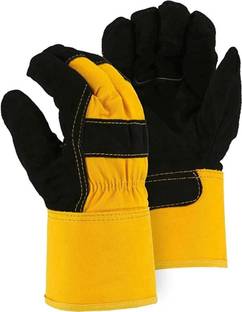 Hand safety Cowhide Leather Palm Glove Black Fireplace Stove Pot Holder Workplace Glove Leather  Safety Gloves