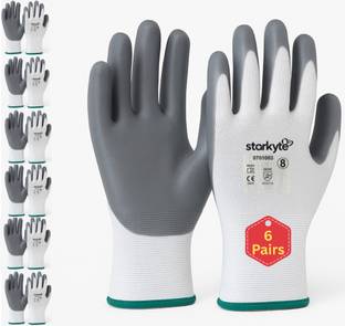 starkyte Nylon Safety Industrial Work Hand Gloves Comfort Fit, Nitrile Coated Firm Grip Wet and Dry Glove Set
